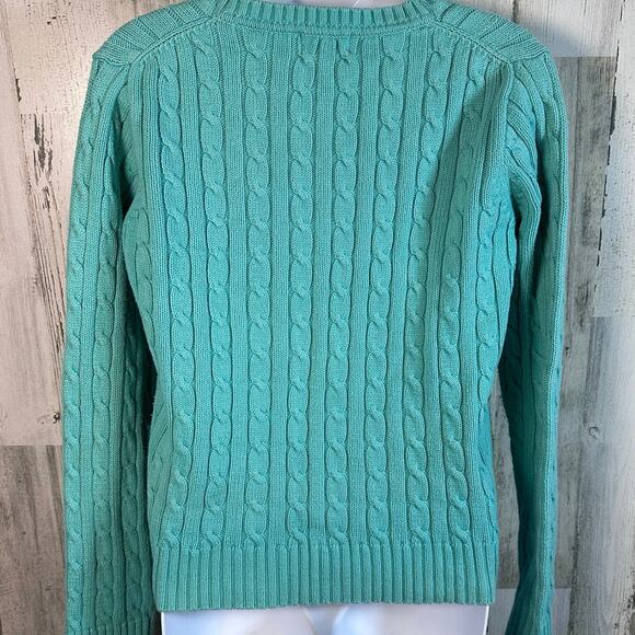 VTG Lilly Pulitzer Teal Cable Knit Sweater M | 100% Cotton | Palm Logo - Picture 2 of 7